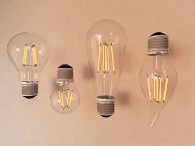 Various Shaped Illuminated Light Bulbs With Unique Design Display On Wall 3d model