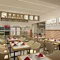 Burghe Snacks Restaurant With Open Counter Area Tables Red Napkins Menu Posters And Refrigerated Displays