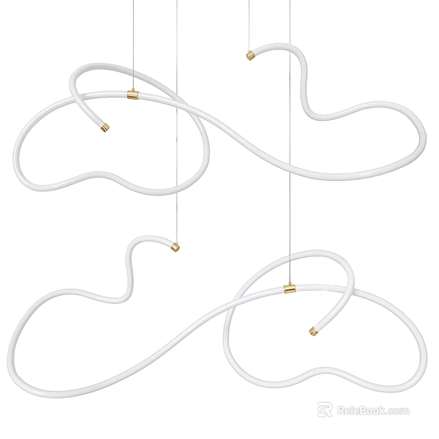 Curved White Abstract Chandelier With Gold Accents For Modern Interior Decoration 3d model 