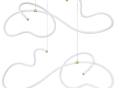 Curved White Abstract Chandelier With Gold Accents For Modern Interior Decoration 3d model