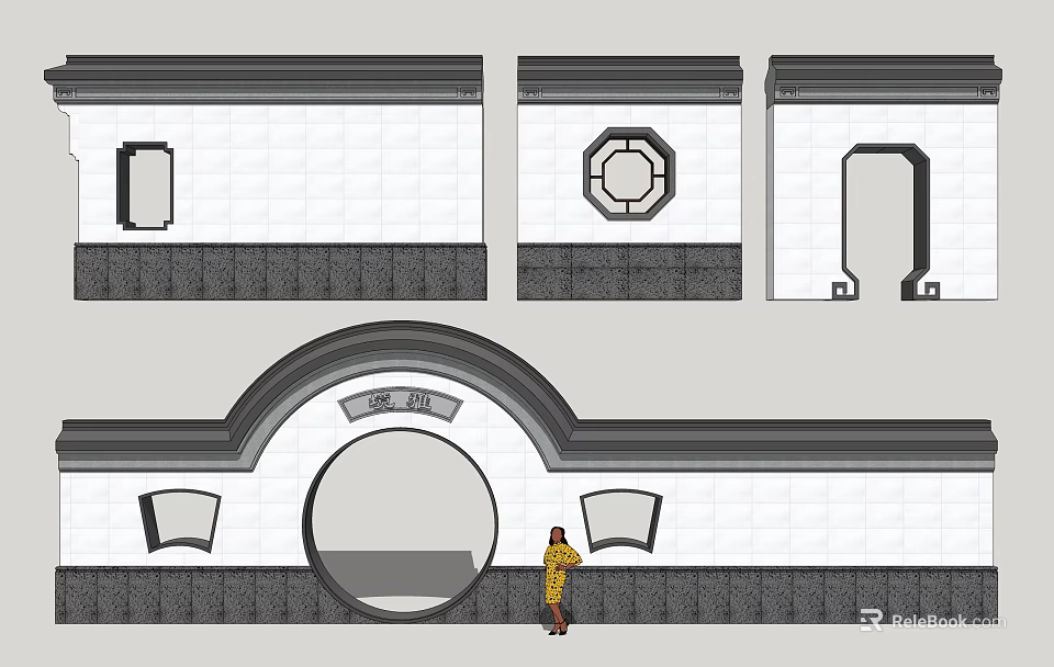 Traditional Building Exterior Wall With Circular Window And Octagonal Decorative Designs 3d model