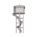 Tall Industrial Equipment With Circular Platform Spiral Staircase And Metal Railing