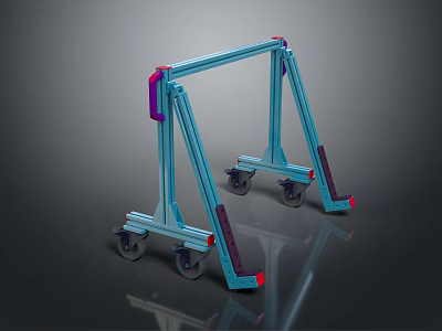 Industrial Mobile Metal Frame Structure With Wheels Red Components And Support Bars 3d model