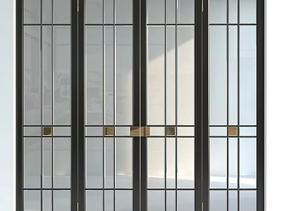 Modern Swing Door With Black Metal Frame And Glass Grid Design Panels 3d model