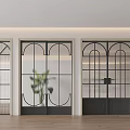 Modern Black Frame Glass Sliding Doors With Arched Design In Interior Space