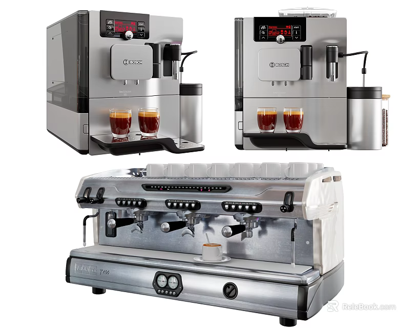 Different Types Of Stainless Steel Coffee Machines For Modern Kitchen Appliances 3d model 