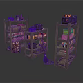 Multiple Wooden Storage Shelves with Baskets Cans and Colorful Boxes for Home