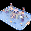 Outdoor Water Playground with Colorful Slides and Kids Recreational Activity Areas