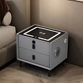 Modern Gray Nightstand With Two Drawers Illuminated Top And Circular Control Button 3d model