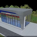 Modern Street Side Public Service Hall With Stylish Geometric Exterior And Full Glass Curtain Wall