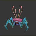 Colorful Aquatic Crab With Blue Body Pink Antennae Multiple Legs And Yellow Eyes