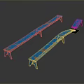 Two Blue Worn Benches With Distressed Finish And Wooden Legs 3d model