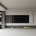 Modern TV Wall Design With Gray White Cabinets Black Screen Fireplace Flames And Bookshelves