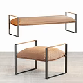 Modern Black Metal Frame Stool and Bench with Beige Fabric Cushion for Home Decor