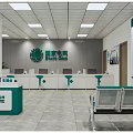 Digital Store Interior With Service Counters Digital Screens And Waiting Seats 3d model