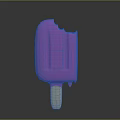 Purple Bitten Melting Popsicle on Wooden Stick with Drips Against Gray Background