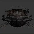 Weathered Retro Futuristic Mechanical Structure With Metallic Wings And Intricate Design