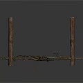 Rusted Metal Clothes Drying Rack With Two Crossbars And Decorative Metal Parts For Home Laundry Use