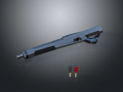 Blue Modern Firearm With Bullets And Shells On Dark Background 3d model