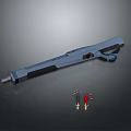 Blue Modern Firearm With Bullets And Shells On Dark Background 3d model