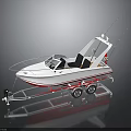 White Recreational Fishing Boat With Trailer And Red Accents Fishing Rods