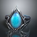Elegant Silver Fashion Ring With Blue Opal Gemstone And Intricate Ornate Design