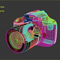 Digital Camera Cross Section View Showing Lens Internal Structure And Electronic Components With Green Indicator 3d model