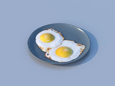 Perfectly Cooked Sunny Side Up Fried Eggs on Gray Plate for Breakfast 3d model