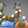 Butterfly Decorations With Orange White Flowers Blue Steps And Fan Ornaments
