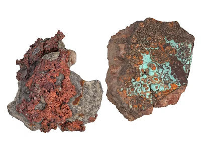 Natural Stone and Wood Pieces with Red Gray Green Brown Colorful Textures 3d model