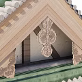 Ancient Architecture Roof with Intricate Carved Patterns on Wooden Beams and Green Tiles