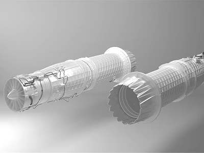 Transparent Aircraft Engine Model Displaying Detailed Internal Components And Structure 3d model