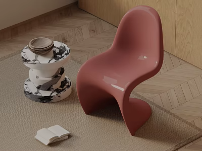 Pink Modern Dining Chair With Black White Patterned Side Table Open Book On Wood Floor 3d model