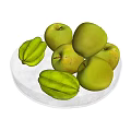Ceramic Serving Plate Adorned With Fresh Green Apples And Ripe Star Fruits