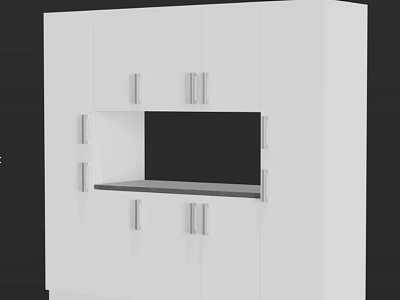 Modern White Storage Cabinet Featuring Multiple Doors Metal Handles and Open Tabletop 3d model