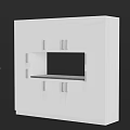 Modern White Storage Cabinet Featuring Multiple Doors Metal Handles and Open Tabletop