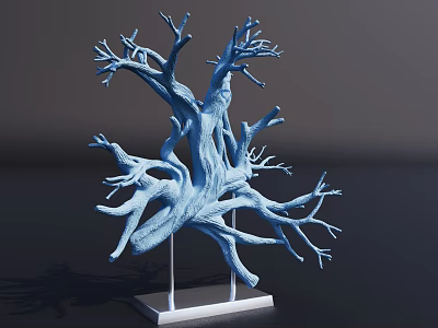 Modern Decorative Ornament Set With Blue Tree Shaped Design And Silver Base 3d model