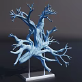 Modern Decorative Ornament Set With Blue Tree Shaped Design And Silver Base 3d model