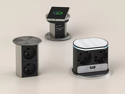 Modern Electrical Socket Devices With USB Ports And Digital Display Panel 3d model