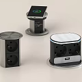 Modern Electrical Socket Devices With USB Ports And Digital Display Panel
