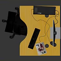 Yellow Desk Workstation With Computer Monitor Tower Keyboard Mouse And Black Chair