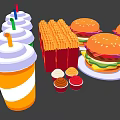 Fresh Juicy Hamburgers With Crispy French Fries Drink Cups And Sauce Containers