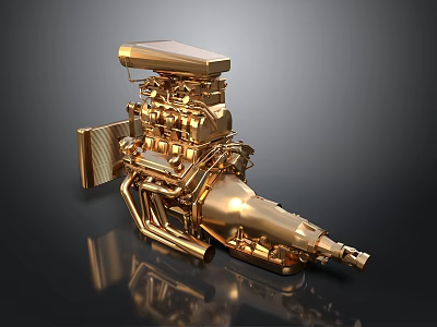 Golden Intricate Engine Model With Glossy Metallic Components And Mechanical Structure 3d model