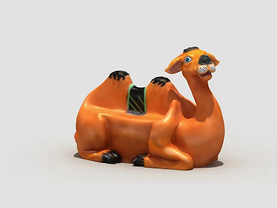 Camel Shaped Public Chair With Orange Body And Green Cushion Design 3d model