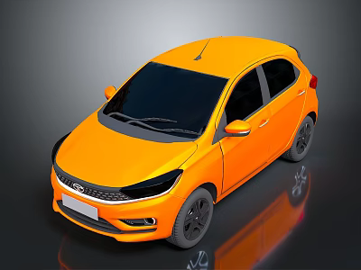 Orange Compact Hatchback Car With Modern Design And Black Wheels Windows 3d model