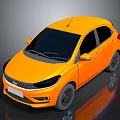Orange Compact Hatchback Car With Modern Design And Black Wheels Windows