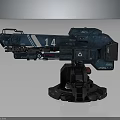 Futuristic Blue Mechanical Weapon With Number 14 And Heavy Stand Base Detailed Structure