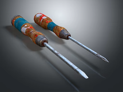 Two Colorful Handle Screwdrivers With Metal Shaft For Hardware Repair And DIY 3d model