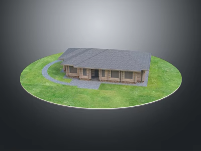 Spacious Detached Villa With Gray Roof Wooden Exterior Green Lawn And Pathway Design 3d model
