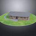 Spacious Detached Villa With Gray Roof Wooden Exterior Green Lawn And Pathway Design